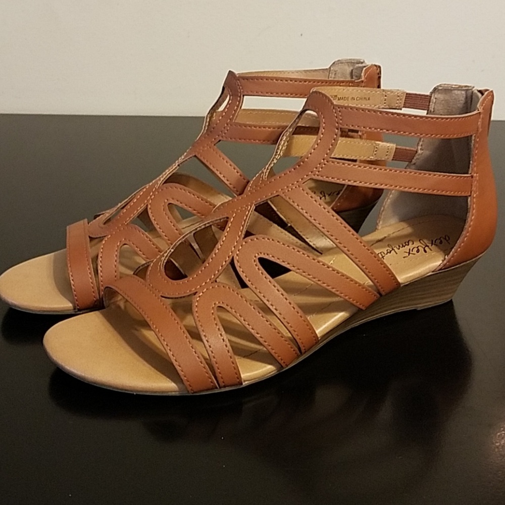 Camel Gladiator Wedge Sandals